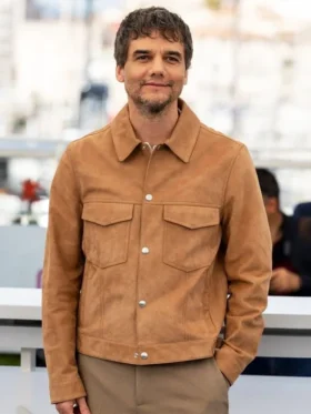 The Secret Agent Wagner Moura Brown Suede Leather Jacket Front