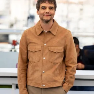 The Secret Agent Wagner Moura Brown Suede Leather Jacket Front