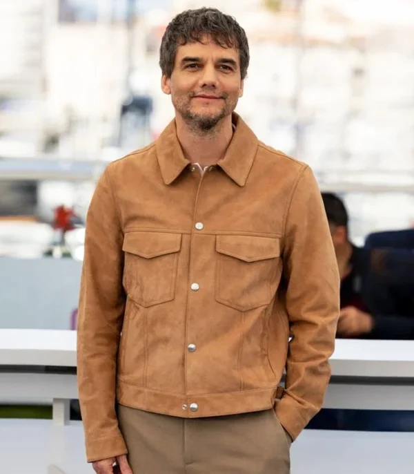 The Secret Agent Wagner Moura Brown Suede Leather Jacket Front