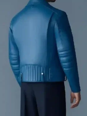 The Today Show 2025 Akbar Gbaja-Biamila Blue Leather Biker Jacket Back Look