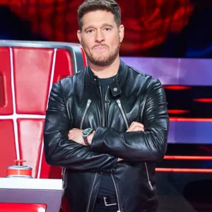 The Voice S28 Michael Buble Black Leather Jacket Side