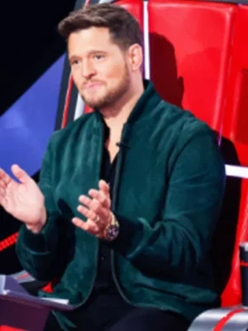 The Voice S28 Michael Buble Green Suede Jacket Front