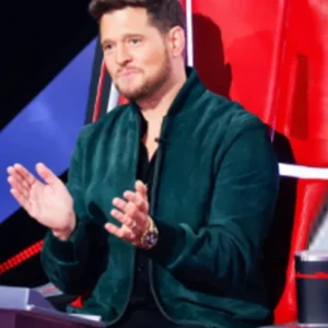The Voice S28 Michael Buble Green Suede Jacket Front
