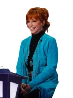 The Voice S28 Reba McEntire Blue Fringe Coat Front Look