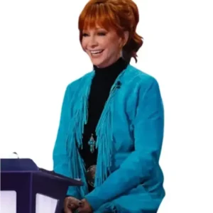 The Voice S28 Reba McEntire Blue Fringe Coat Front Look