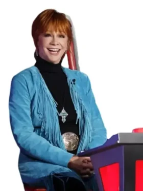 The Voice S28 Reba McEntire Blue Fringe Coat Front Look