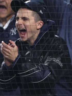 Timothée Chalamet Yankees Leather Jacket Front