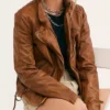 Today Amber Glenn Brown Leather Jacket