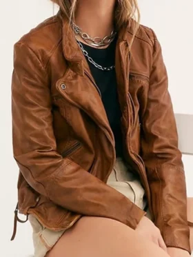 Today Amber Glenn Brown Leather Jacket