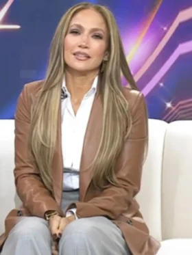 Today Jennifer Lopez Brown Leather Blazer Front