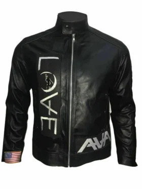 Tom Delonge Angels and Airwaves Black Leather Jacket Front look