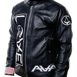 Tom Delonge Angels and Airwaves Black Leather Jacket Front look