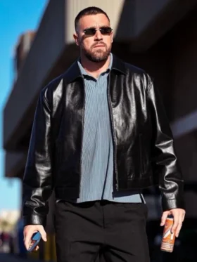 Travis Kelce Black Leather Jacket