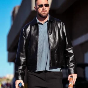 Travis Kelce Black Leather Jacket