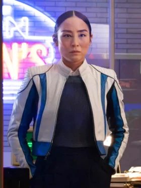 Tron Ares Greta Lee Leather Jacket Side