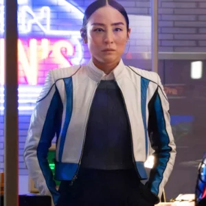 Tron Ares Greta Lee Leather Jacket Side