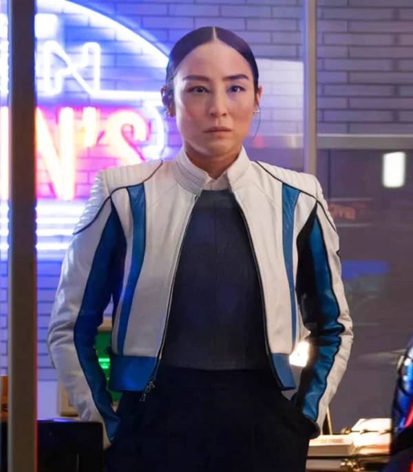 Tron Ares Greta Lee Leather Jacket Side