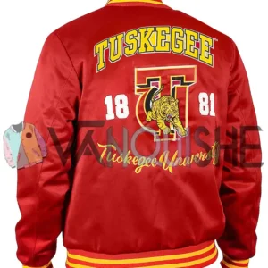Tuskegee University 1881 Red Varsity Jacket left back