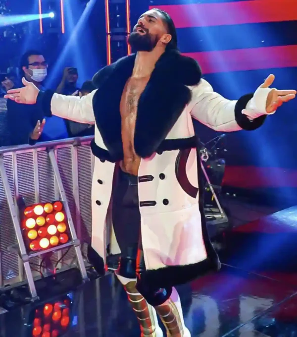 WWE Raw Seth Rollins White Leather Coat Front