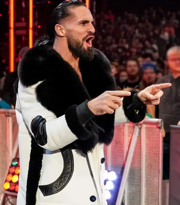 WWE Raw Seth Rollins White Leather Coat Side Look