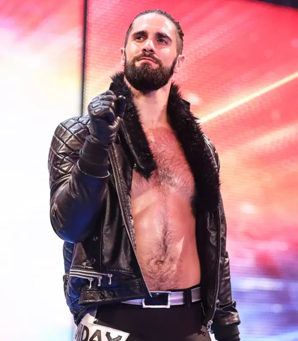 WWE Seth Rollins Black Leather Jacket Front