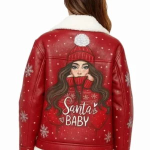 Women’s Red Shearling Jacket Back Look