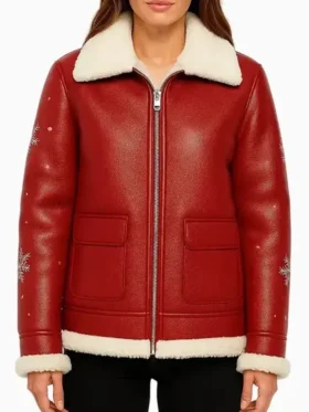 Women’s Red Shearling Jacket Front Look