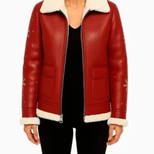 Women’s Red Shearling Jacket Front Look