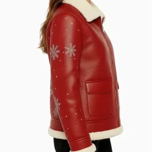 Women’s Red Shearling Jacket Side Look