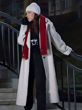 A Keller Christmas Vacation Eden Sher White Wool Coat Side