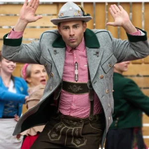 A Keller Christmas Vacation Jonathan Bennett Grey Wool Coat Side