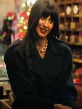 A Merry Little Ex-Mas Jameela Jamil Black Coat
