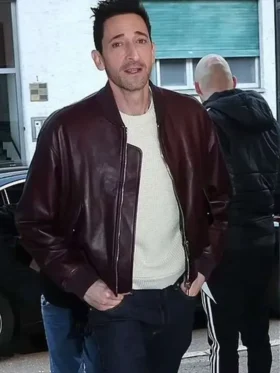 Adrien Brody Maroon Bomber Leather Jacket