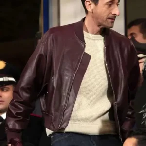Adrien Brody Maroon Bomber Leather Jacket