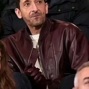 Adrien Brody Maroon Bomber Leather Jacket