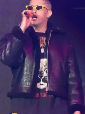 American Airlines Arena Bad Bunny Shearling Leather Jacket