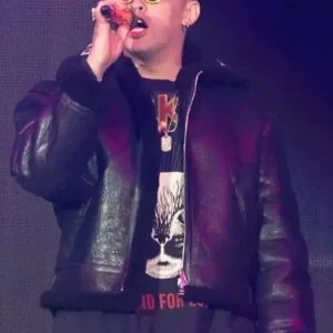 American Airlines Arena Bad Bunny Shearling Leather Jacket