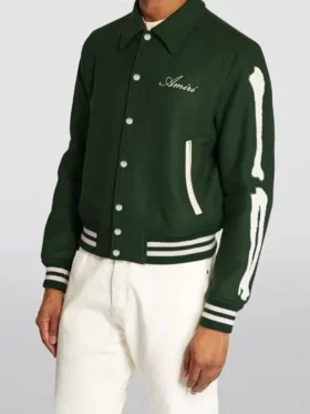 Amiri Bones Green Wool Letterman Jacket Back