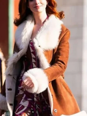 Anne Hathaway Lexi Shearling Suede Leather Coat