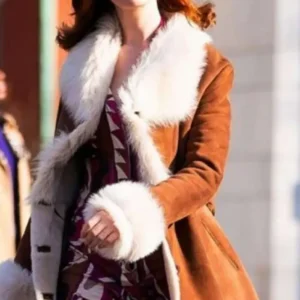 Anne Hathaway Lexi Shearling Suede Leather Coat