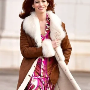 Anne Hathaway Lexi Shearling Suede Leather Coat