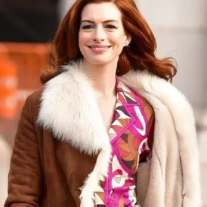 Anne Hathaway Lexi Shearling Suede Leather Coat