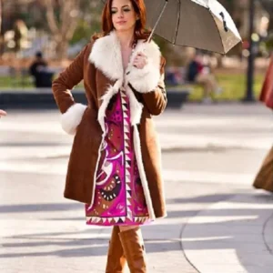 Anne Hathaway Lexi Shearling Suede Leather Coat