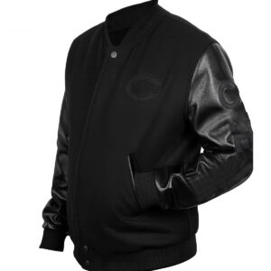 Black Chicago Bears Logo Bomber Jacket Left