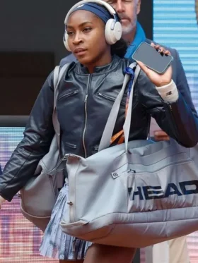 Coco Gauff Leather Jacket Front Look