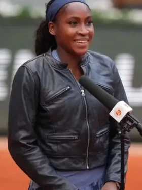 Coco Gauff Leather Jacket Front Look