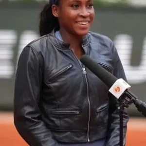 Coco Gauff Leather Jacket Front Look