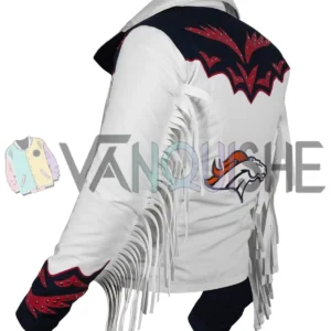 Denver Broncos Cheerleaders White Fringe Cotton Jacket