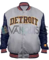 Detroit Tigers Navy and Gray Varsity Satin Jacket front van