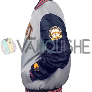 Detroit Tigers Navy and Gray Varsity Satin Jacket left